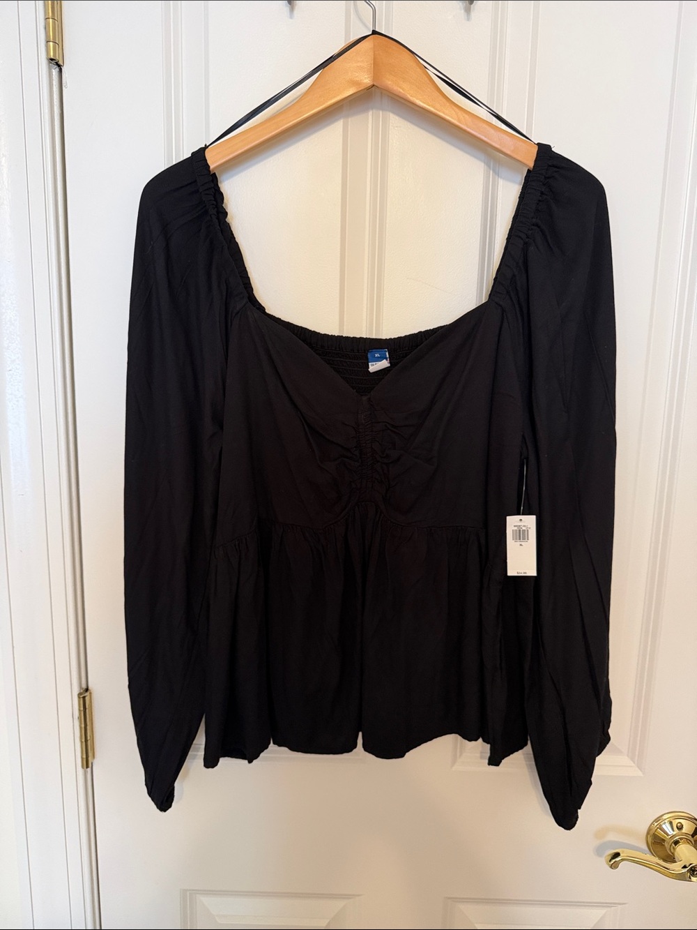 Old Navy Black Ruched Peasant Blouse